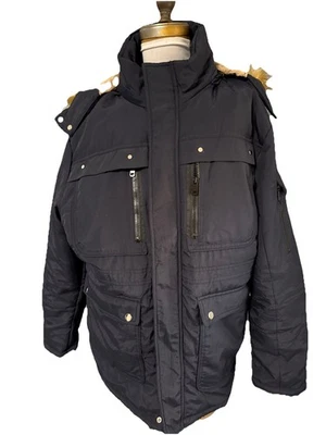 Chaqueta de invierno forrada de piel para hombre Yozai capucha desmontable, azul, talla grande NUEVA Foto 1 de 4