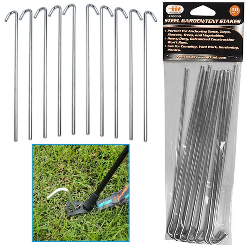 10 Pc Garden Tent Stakes Pegs Heavy Duty Steel Metal Anchor Picnic Camping Tarp - Image 1 of 1