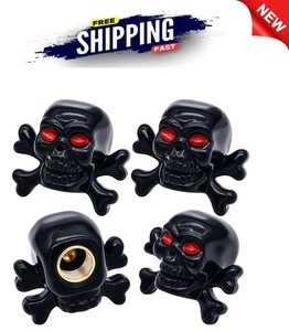 MEAJOO 4PCS Skull Style Tire Valve Stem Caps Dustproof Wheel Valve Covers Acc... - Picture 1 of 9