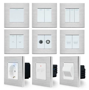Wippschalter Steckdose Lichtschalter Dimmer Bewegungsmelder Aluminium Luxus-Time - Bild 1 von 62
