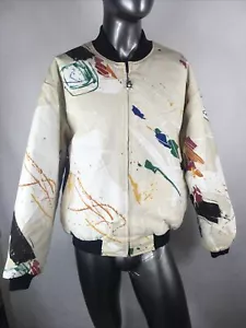 VTG Men’s Comfy Casuals Paint Splatter On Canvas Jacket Full Zip USA Sz Lg HTF🔥 - Picture 1 of 12