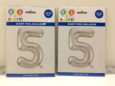 2 - 321 Party! Giant Number 5 Foil Helium Balloon 34" Silver - Image 1 of 4