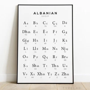 Albanischer Alphabetdruck, Sprachlernkarte Poster, Albanien Wandkunst - Bild 1 von 6