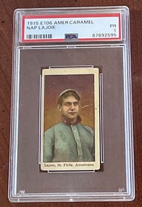 + 1915 E106  Nap Lajoie American Caramel PSA 1 HOF BEAUTY. Great Eye Appeal