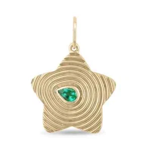 0,20 Karat Natürlicher Smaragd Birnenschliff Grob Stern Einfassung Charm Anhänger Gold 14K - Bild 1 von 9
