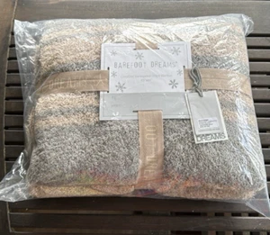 Barefoot Dreams Blanket Cozy Chic Tan Warm Gray Striped Throw 45”x60” New - Picture 1 of 2