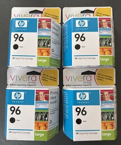 4 HP Vivera 96 LARGE Black Ink Cartridge Jan 2008 New/Sealed (4 Cartridges) - Picture 1 of 3