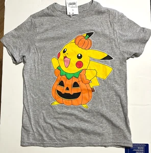 Pokemon Pumpkin Boys XS Short Sleeve Crew Neck T-Shirt NWT Heather Grey - Picture 1 of 1