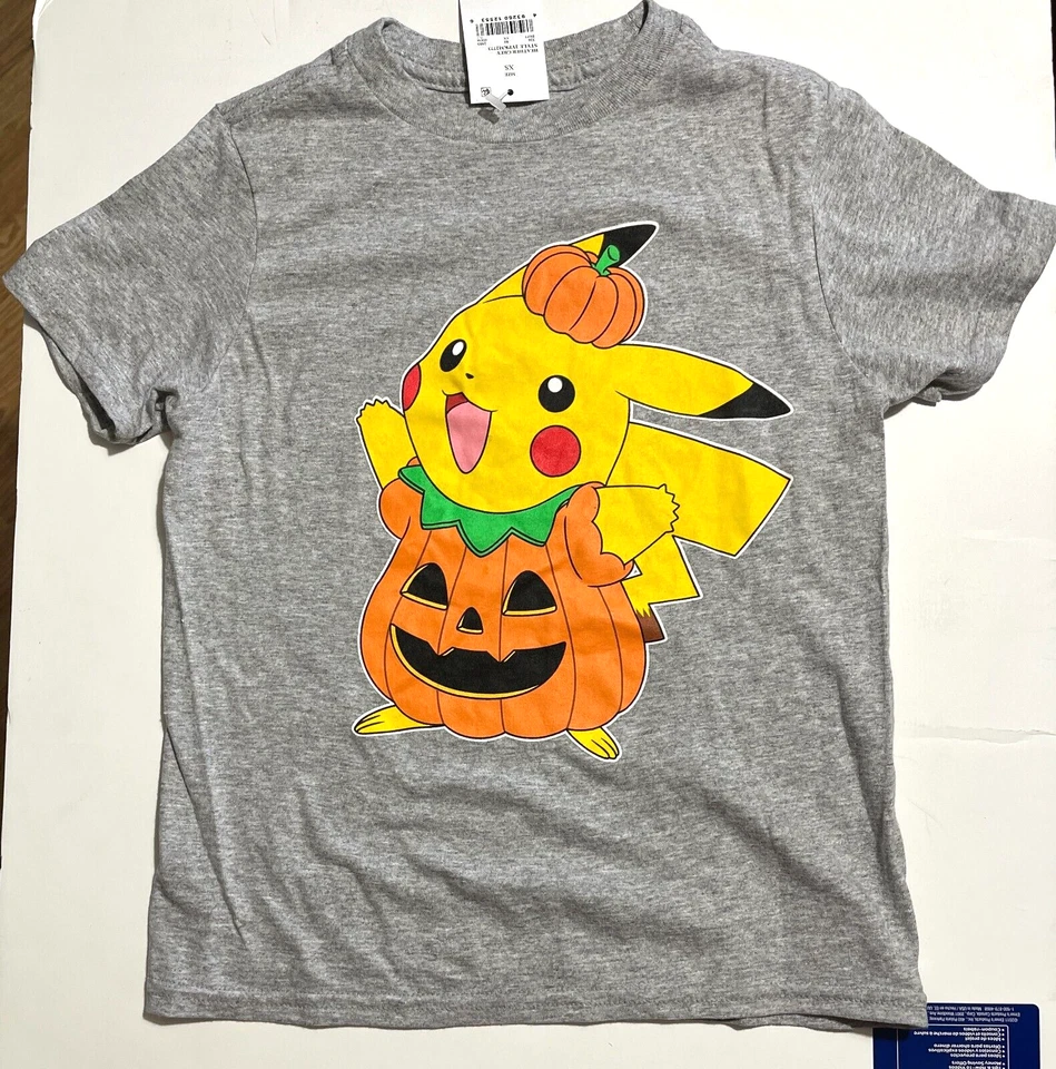 Pokemon Pumpkin Boys XS Short Sleeve Crew Neck T-Shirt NWT Heather Grey - Image 1 of 1