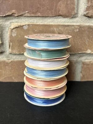 Offray Spool o Ribbon 1/8" x 10 Yds Spool, 100% Polyester multicolor lot of 7 - Image 1 of 4