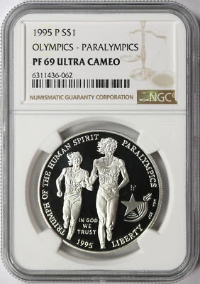 1995-P $1 Olympics Paralympics Commemorative Silver Dollar NGC PF69UCAM - Image 1 of 2