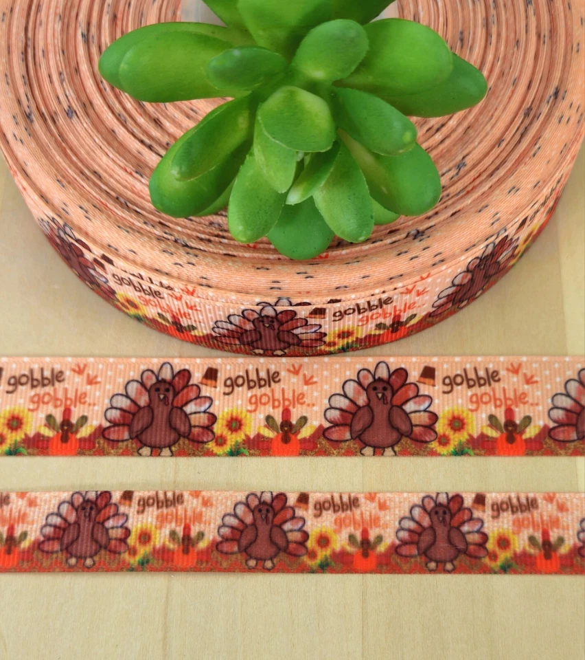 Cinta de grosgrain de acción de gracias de 7/8 y 1,5" (1 YD) cinta de gobble de pavo Foto 1 de 1