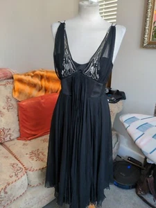 Karen Millen Beautiful Black 100% Silk Sequin Bead Embellished Cocktail Dress 12 - Picture 1 of 15