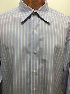 Camisa de manga larga Robert Graham XL azul rosa negro a rayas de algodón - Imagen 1 de 4