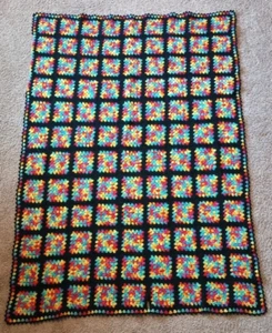 Handmade Multi Color Granny Square Wool Afghan Country Core 5' x 3' 6" - Picture 1 of 4