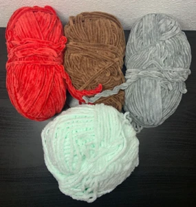 (Lot of 4) Baby Alize Softy Yarn Lot, Red Brown Gray Blue - Picture 1 of 4