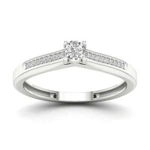 10k White Gold 1/10 Ct Round Diamond Solitaire Engagement Ring for Women Size 9 - Picture 1 of 6