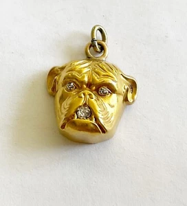 Antique Art Nouveau 14k Gold Charm/Drop, Dog Head - Picture 1 of 7