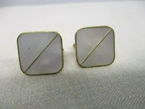 VINTAGE GOLD TONE with MOTHER OF PEARL SQUARE MEN'S CUFFLINKS - Picture 1 of 3