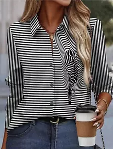 Blusas Elegante Para Mujer Camisa De Manga Larga Blanca Color Sólido Casual Lujo - Picture 1 of 30