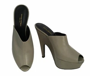 NARCISO RODRIGUEZ 39 Military Gray Leather Platform Heel Leather Mules 8.5 NEW - Picture 1 of 3