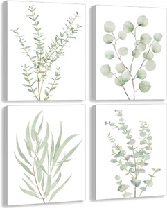 Botanical Plant Canvas Wall Art, Framed Boho Wall Decor for Bathroom, Minimalist - Picture 1 of 7