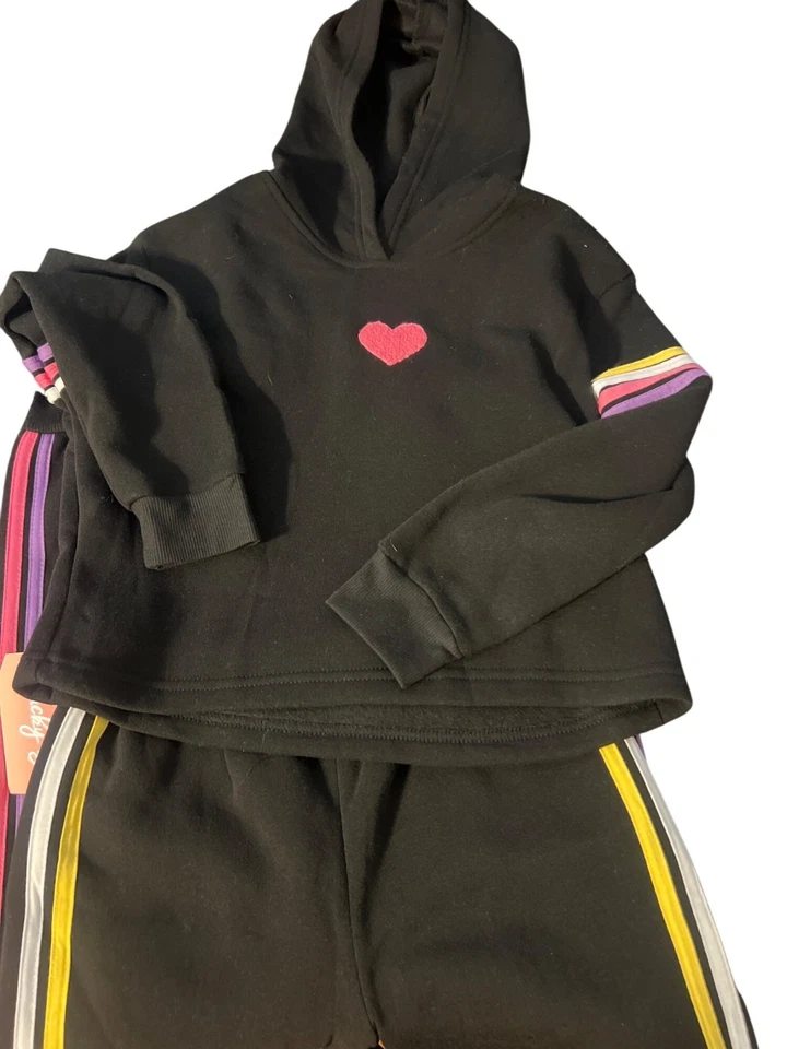 Lucky You Girls 2 Piezas Traje de Sudadera con Capucha Pantalones de Sudadera Rayas Corazón Talla M 10 Nuevo con Etiquetas Foto 1 de 4