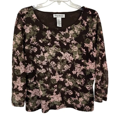 Rena Rowan Women Floral 3/4 Sleeve Mesh Y2K Top Brown Fairy Cottagecore Size XL  - Image 1 of 4