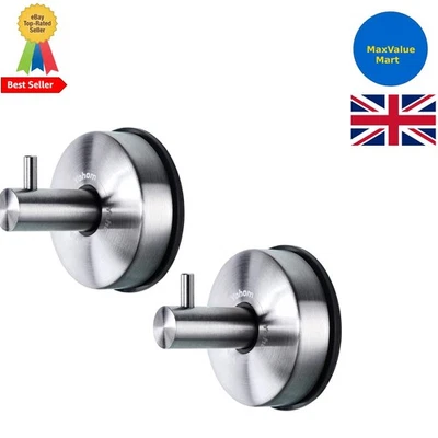 2Pcs Brushed Silver Suction Cup Hooks for Effortless Bathroom Organization - Image 1 of 4