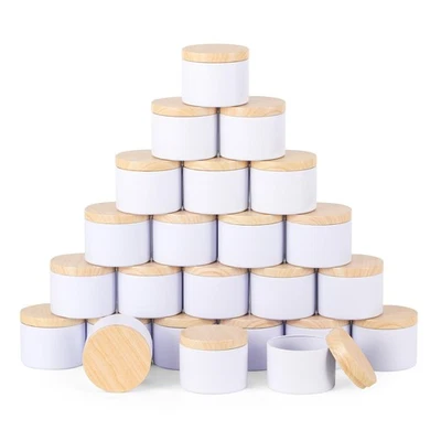 24 Pcs 8oz Candle Tins - Matte White Bulk Empty Candle Jars with Wood Grain L... - Image 1 of 4