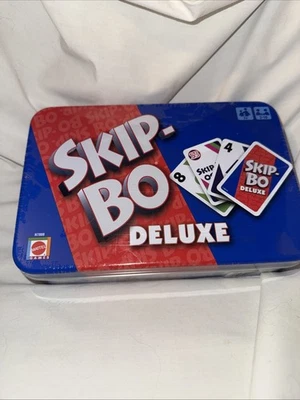 Mattel Skip-Bo Deluxe Card Game Metal Storage Tin Family Game Blue NEW Sealed - Image 1 of 2