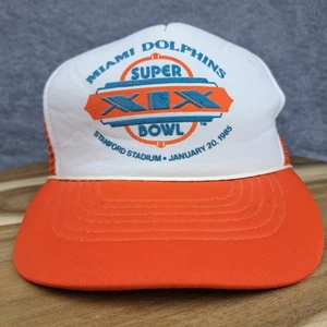 Gorra gorra vintage de los Miami Dolphins espalda a presión naranja Super Bowl 1985 malla camionero - Imagen 1 de 9