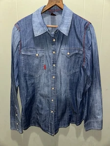 Camisa Doble D Rancho Para Mujer Azul Med Denim Wild Ones EE. UU. Bordada Perla A Presión - Imagen 1 de 6