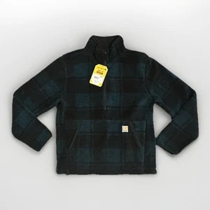 Carhartt Quarter-Zip Sherpa Pullover Sweatshirt, Hunt Club/Black Plaid, Small - Picture 1 of 5
