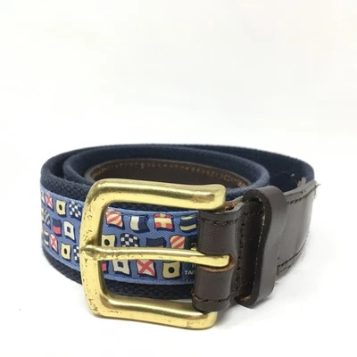 Cinturón de golf Vineyard Vines para hombre talla 32 azul seda estampado de bandera informal cuero marrón Foto 1 de 4