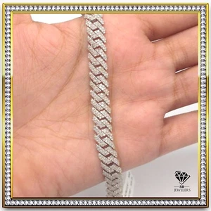8MM 925 Silver Snake Cuban Link 8MM Bracelet 5.67CTW Diamond 20.54g Icy Armlet - Picture 1 of 8