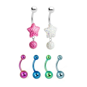 Belly Button 14G Surgical Steel Anodized Dangle Piercing Jewelry - 6 Pieces - Picture 1 of 1