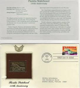 Florida Statehood 150th Anniversary 1ST DAY ISSUE GOLD stamp replica March 3  95 - Picture 1 of 2