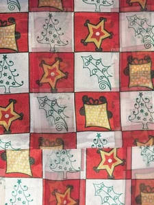 WOW Women's Christmas Scarf Rectangle 60” Silk Feel Korea Tree Holly Star - Picture 1 of 5
