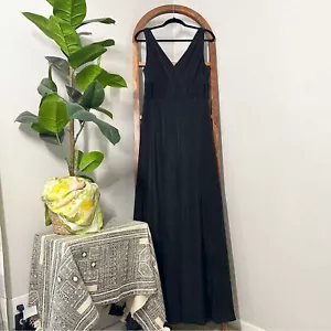 Vintage J. Abito vestito Crew 14 nero 100% seta senza maniche taglio bias maxi lunghezza - Foto 1 di 6