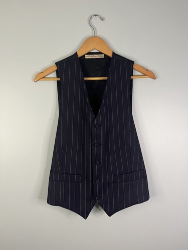 Gilet vintage Balenciaga gesso blu navy abito abbottonato camicia cinturino posteriore raro