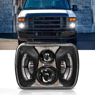 For Ford  E-100 E-150 E-250 E-350 Econoline 5x7" inch LED Headlight Hi/Lo DRL H4 - Image 1 of 4