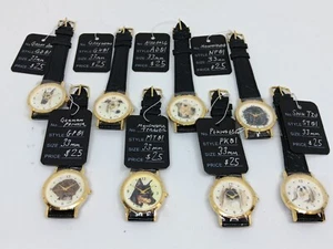 Women's 33mm Gold Tone Black Leather Band Dog Watch - MANY STYLES - Picture 1 of 84