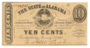 1863 State of Alabama, Montgomery, AL 10c No.54922 CR9 (D59246) - Picture 1 of 2