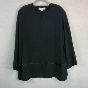 Miller Shor Blouse Top Cover Womens 16 Black 100% Silk Classic Grandma - Picture 1 of 12