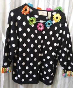 Sweater Women's Design Options XL by Philip & Jane Gordon Crocheted Flowers Vtg - Picture 1 of 8
