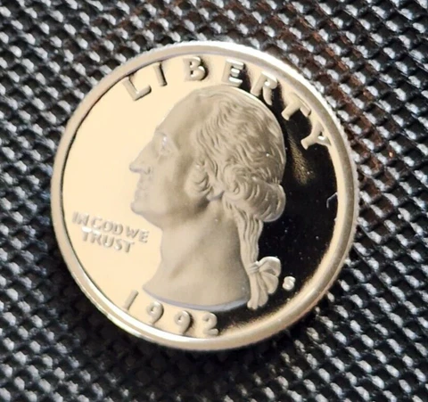 1992 S Silver Proof Washington  Quarter- FROM US PROOF SET - Free Shipping Cover