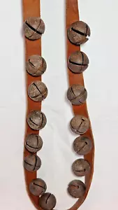 Vintage Horse Sleigh Bells 1.25" Leather Buckle Strap 4.5' Long 15 Jingle Bells - Picture 1 of 11