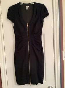 Cache Black Fitted Cap Sleeve Lined Dress Gold Zipper Size 2 Cocktail - Picture 1 of 5