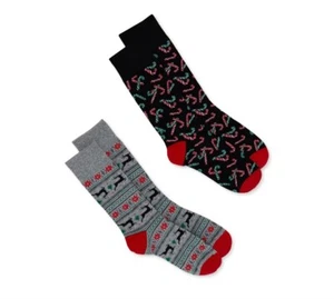 Holiday Time 2 Pair Holiday Christmas Socks - Crew 6-12 - Candy Canes & Reindeer - Picture 1 of 3